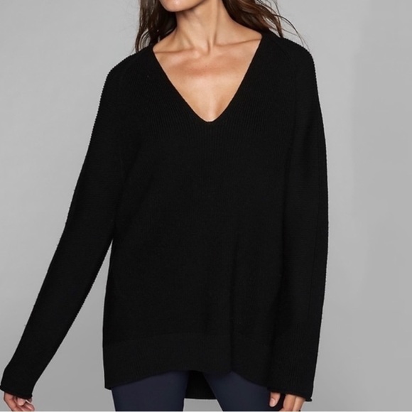 Athleta Black Hanover Wool V-Neck Sweater - Picture 1 of 16